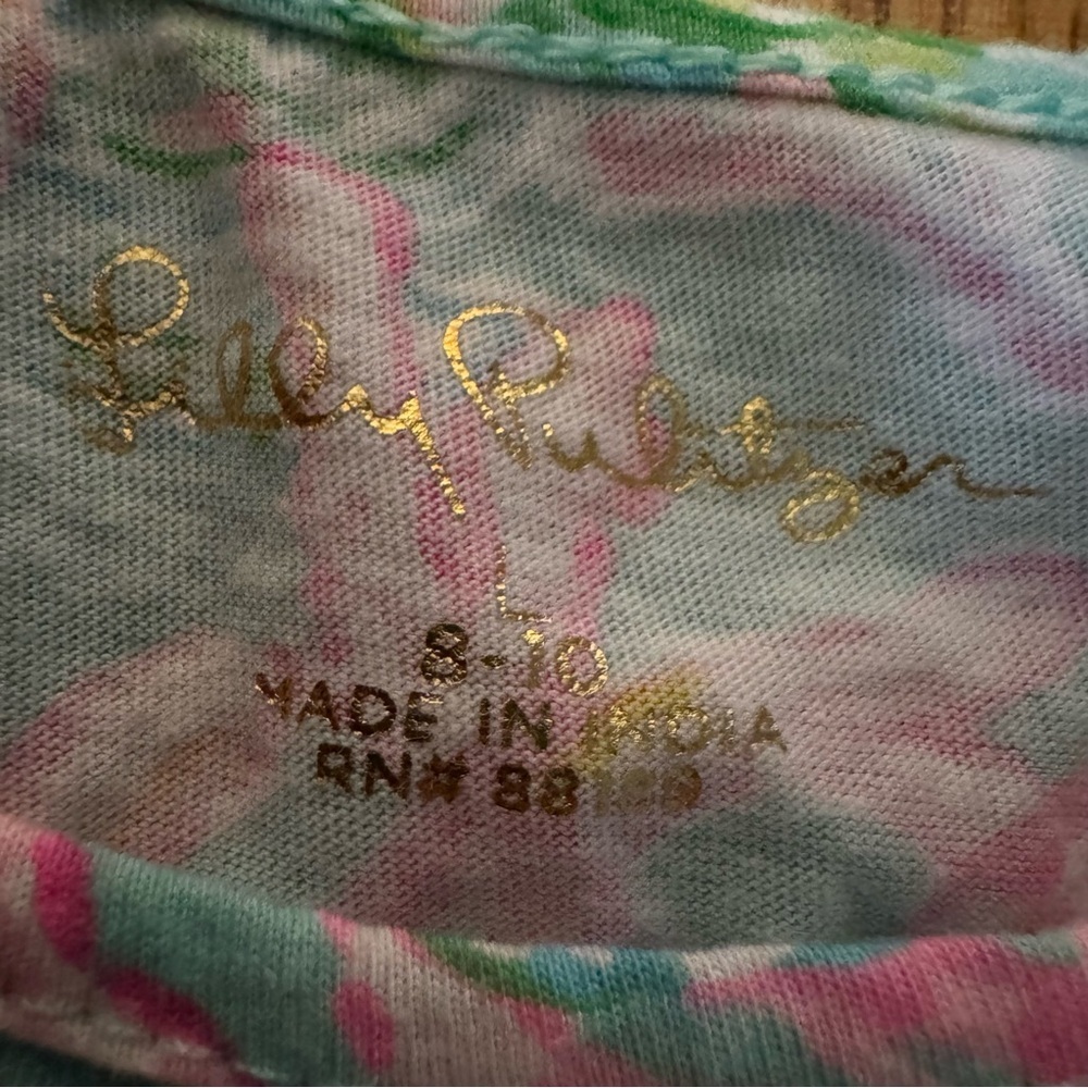 Lilly Pulitzer Girls L 8-10 Brynn Dress Tiered Pink Green Ruffle Sleeve Kids - Picture 6 of 7